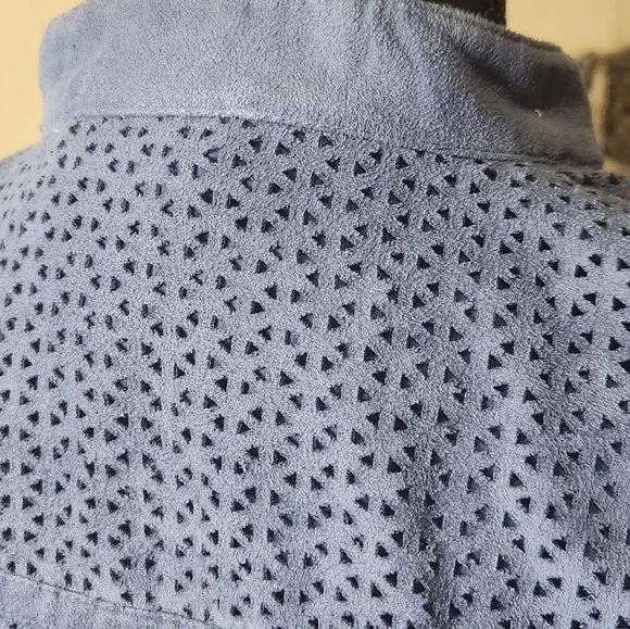 Kenneth Cole Faux Suede Blue Bomber Jacket - Picture 4 of 9